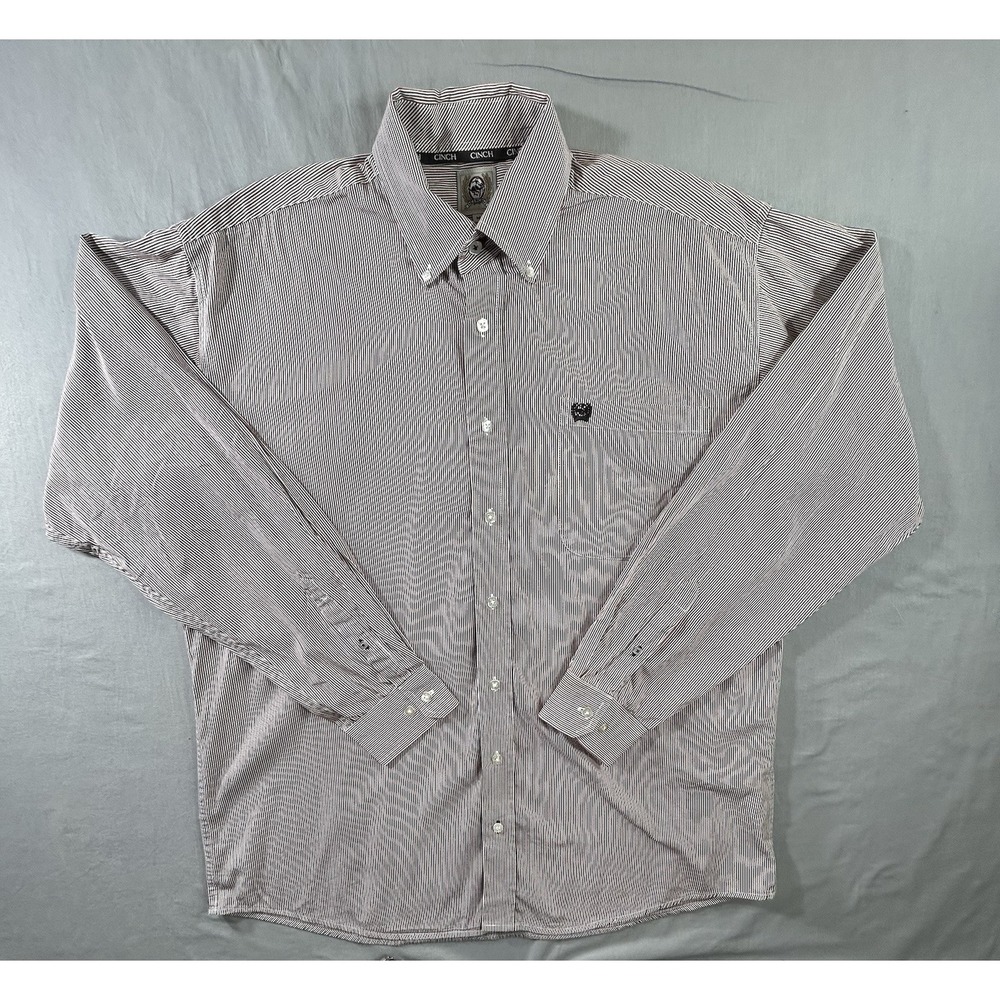 Cinch Button Down Long Sleeve Red White‎ and Blue Striped Shirt Men's Medium